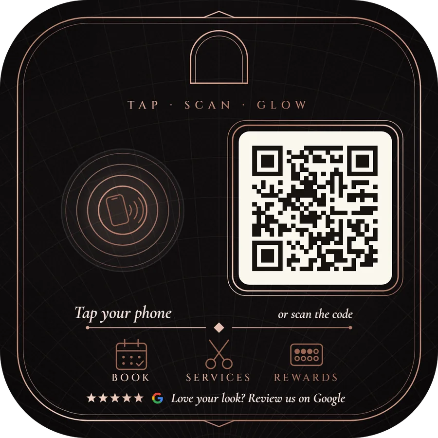 Rose gold salon card with a fine line pattern