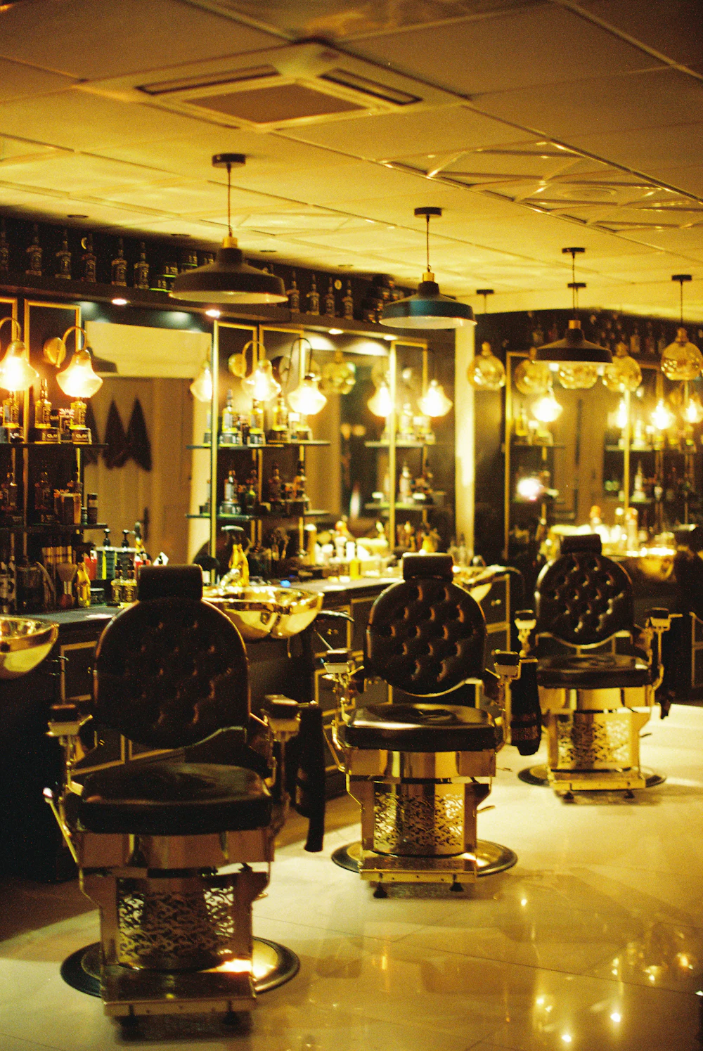 Warmly lit salon interior